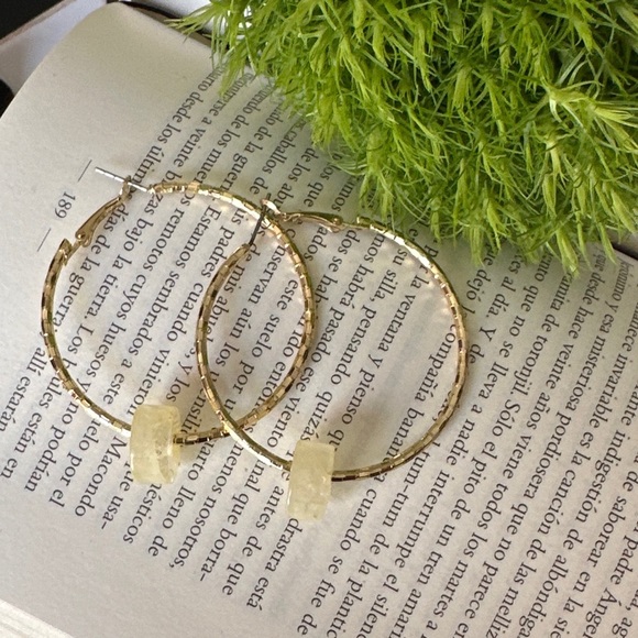 Citrine gold large hoop earrings/Gold large hoops citrine gemstone statement - Picture 6 of 7